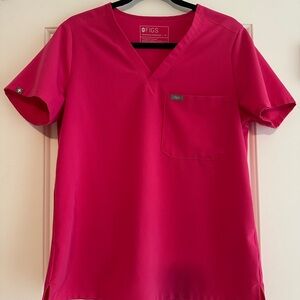 FIGS V-Neck Scrub Top in Hot Pink